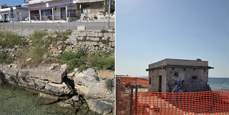 Il costone che frana e il rudere sulla spiaggia: le critiche sul web