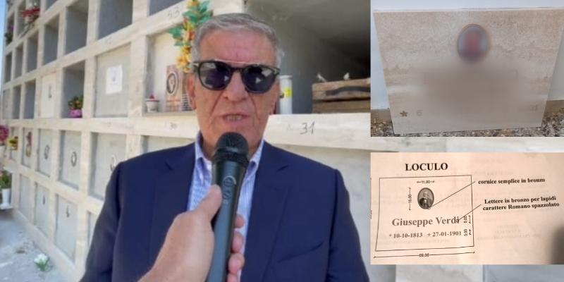 Gregorio Pecoraro, a destra i modelli delle nuove lapidi prive di portafiori Gregorio Pecoraro, a destra i modelli delle nuove lapidi prive di portafiori