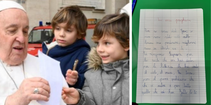 I gemellini Marco e Matteo consegnano la letterina al Papa 
