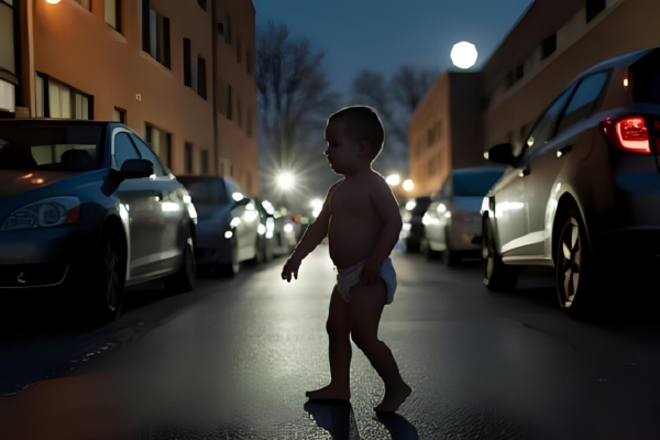 Baby birba nudo e solo per le strade di Manduria