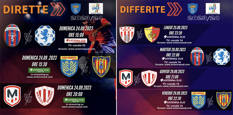 Serie D e Eccellenza, le dirette di domenica su Antennasud Sport