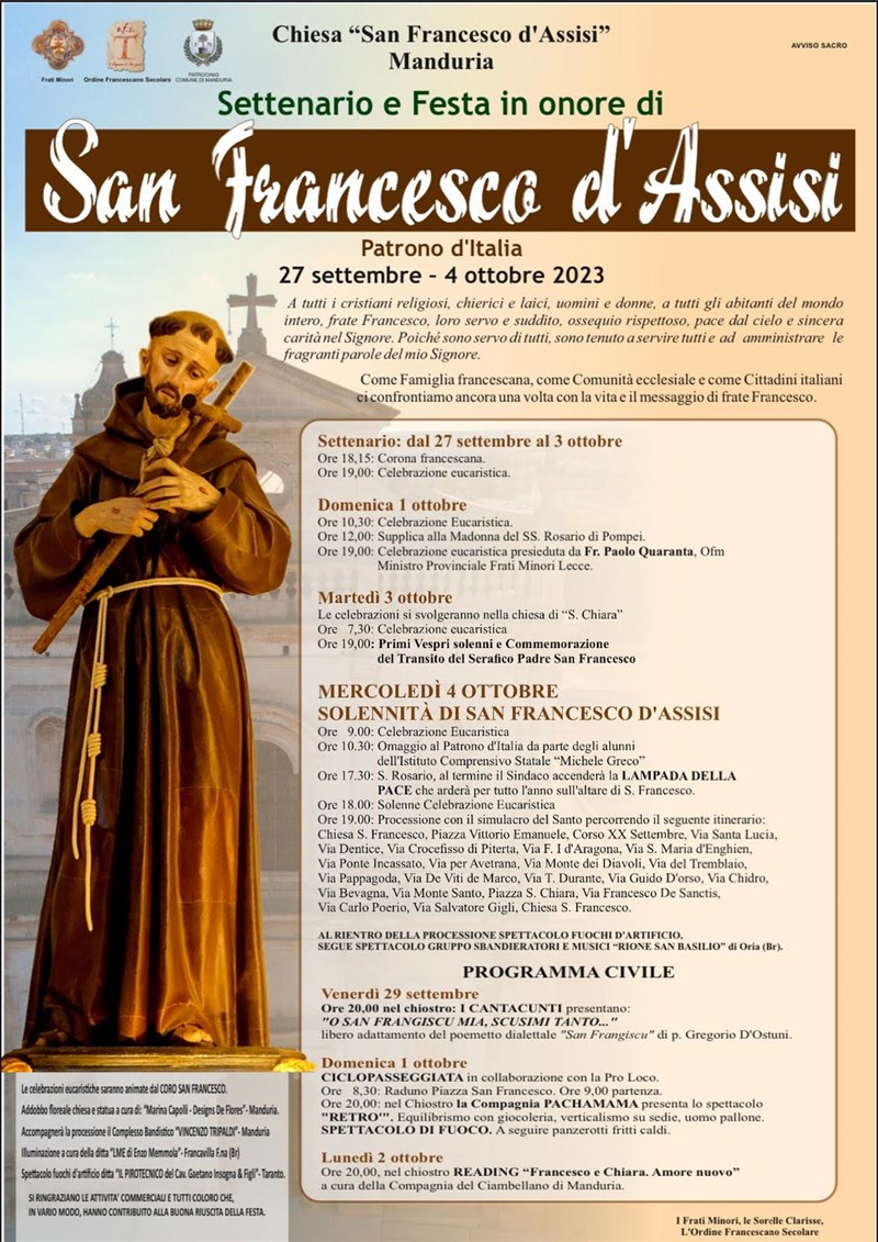 Feste in onore di San Francesco d'Assisi, il programma religioso e civile