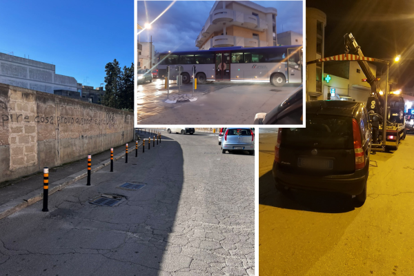 Incrocio via per Lecce, dissuasori anti parcheggio e carro attrezzi: pullman dirottati altrove
