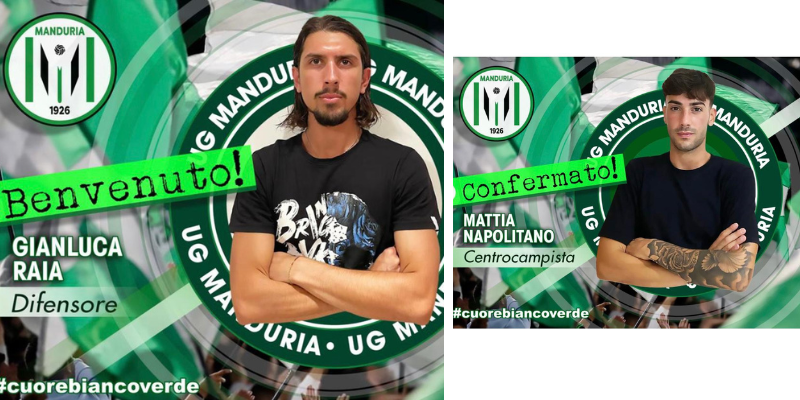 Calcio Manduria, annunciate altre due tessere per la squadra Biancoverde