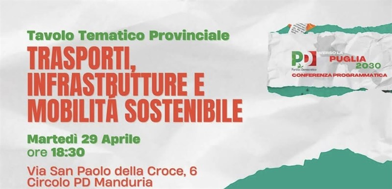 Il Pd parla di “Trasporti, infrastrutture e mobilità sostenibile”