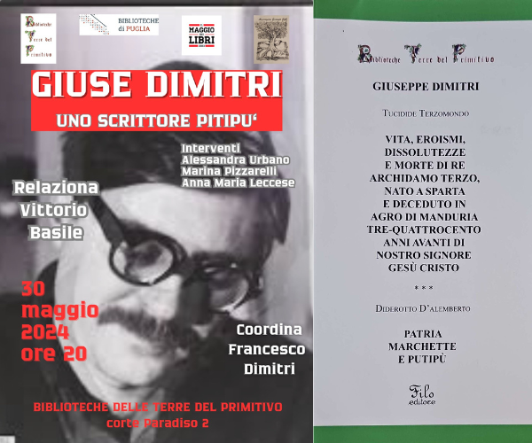 Le Biblioteche delle Terre del Primitivo ricordano Giuse Dimitri e la sua produzione letteraria 
