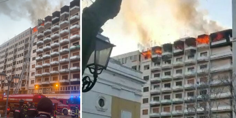 A fuoco appartamento all'ultimo piano di un palazzo a Taranto 