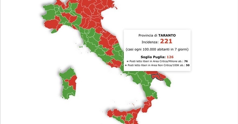 Le zone rosse per provincia