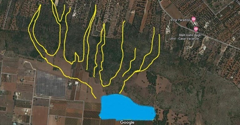 La zona previste per il buffer e i rischi idrogeologici