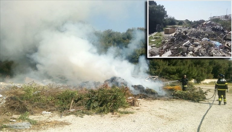 Incendio discarica a cielo aperto