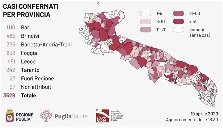 Mappa diffusione Covid in Puglia Mappa diffusione Covid in Puglia