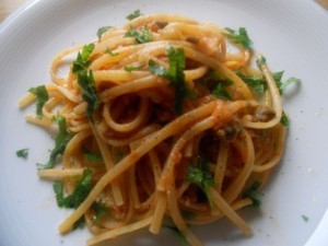 Linguine al tonno e melanzane