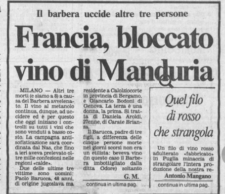 1986, �Il vino al metanolo proviene da Manduria�